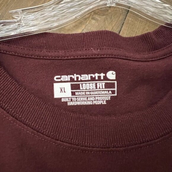 Carhartt Long Sleeve Pocket T-Shirt Workwear Port Maroon Loose Fit K126 PRT XL - Picture 3 of 5